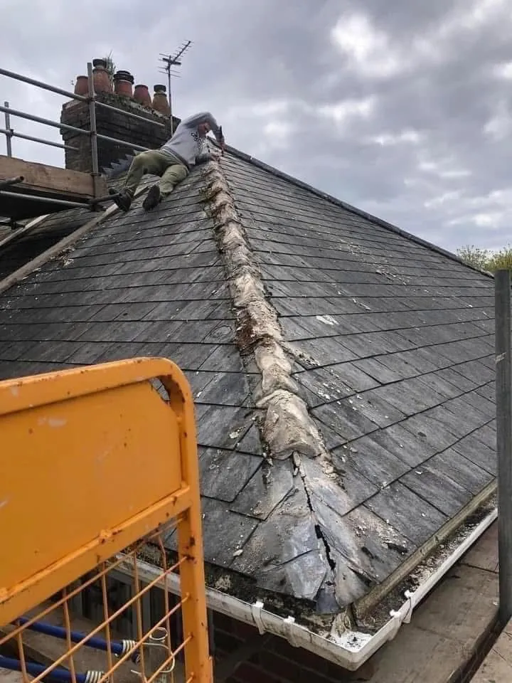 Slate roof ridge and chimney repair in Marazion